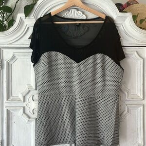 5 for $25 bundle! Torrid Grey and Black Polka Dot Top with Sheer Black Upper 1X.